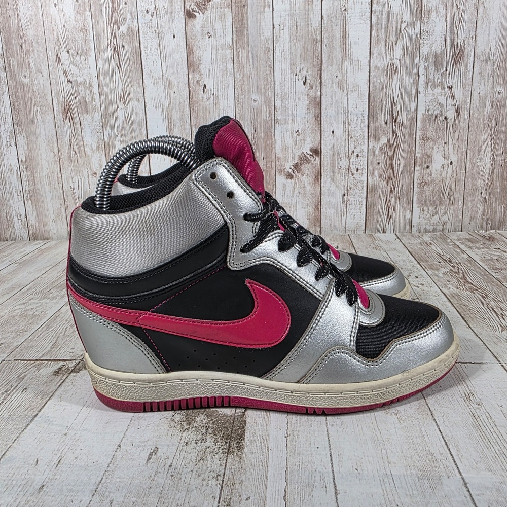 Nike Dunk Sky Hi Metallic Silver Black Pink Wedge Sneakers 629746-006 Women 7